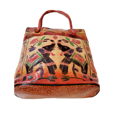 Shantiniketan Genuine Leather Ladies Shoulder Bag Dual Elephant 14x14