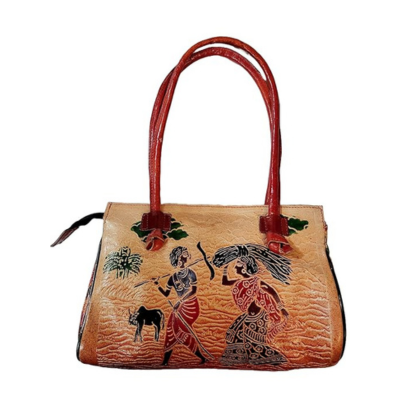 Shantiniketan Leather Large Shoulder Lady Farming Bag 10 x 8 inch
