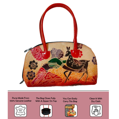 Shantiniketan Pure Leather Traditional Handbag Shakuntala With Deer