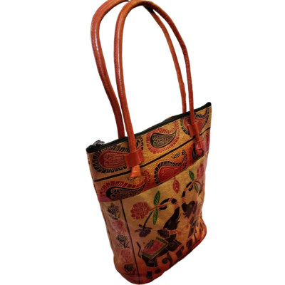 Shantiniketan Genuine Leather Ladies Shoulder Bag Dual Elephant 14x14