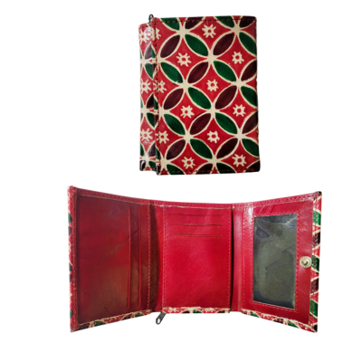 Shantiniketan Ladies 3 Fold Clutch Purse for Women Hexagon Print Red Colour