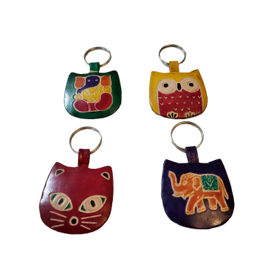 Shantiniketan Multicolor Leather Block Print Chabi Set (Combo Of 4)