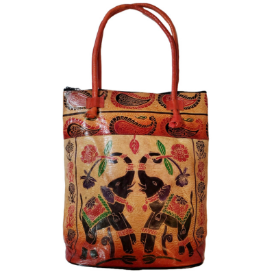 Shantiniketan Genuine Leather Ladies Shoulder Bag Dual Elephant 14x14