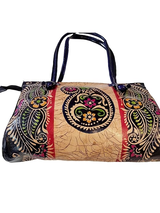 Shantiniketan Blue Design Batik Printed Leather Indian Shoulder Bag
