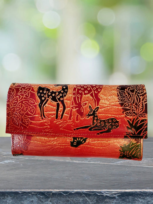 Shantiniketan Women’s Leather Clutch Purse Shakuntala With Deer(7 * 5)