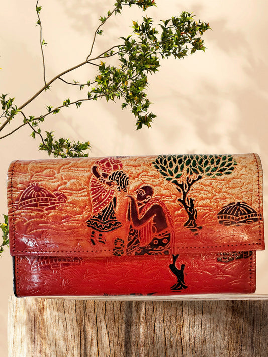 Women’s Shantiniketan Leather Clutch Lady With Matka Matka (8 * 5)