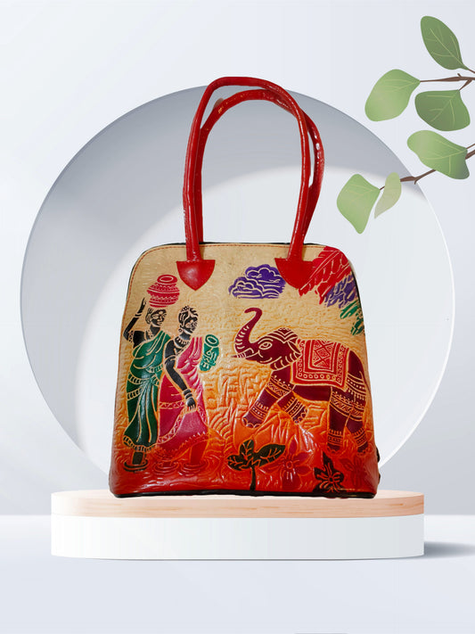 Shantiniketan Pure Leather Traditional Printed Handbag Fullchain Batua