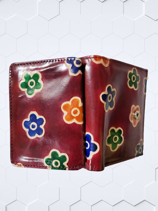 Clutch 2 Fold Purse with Side Chain Pouch for Women Flower Print Red