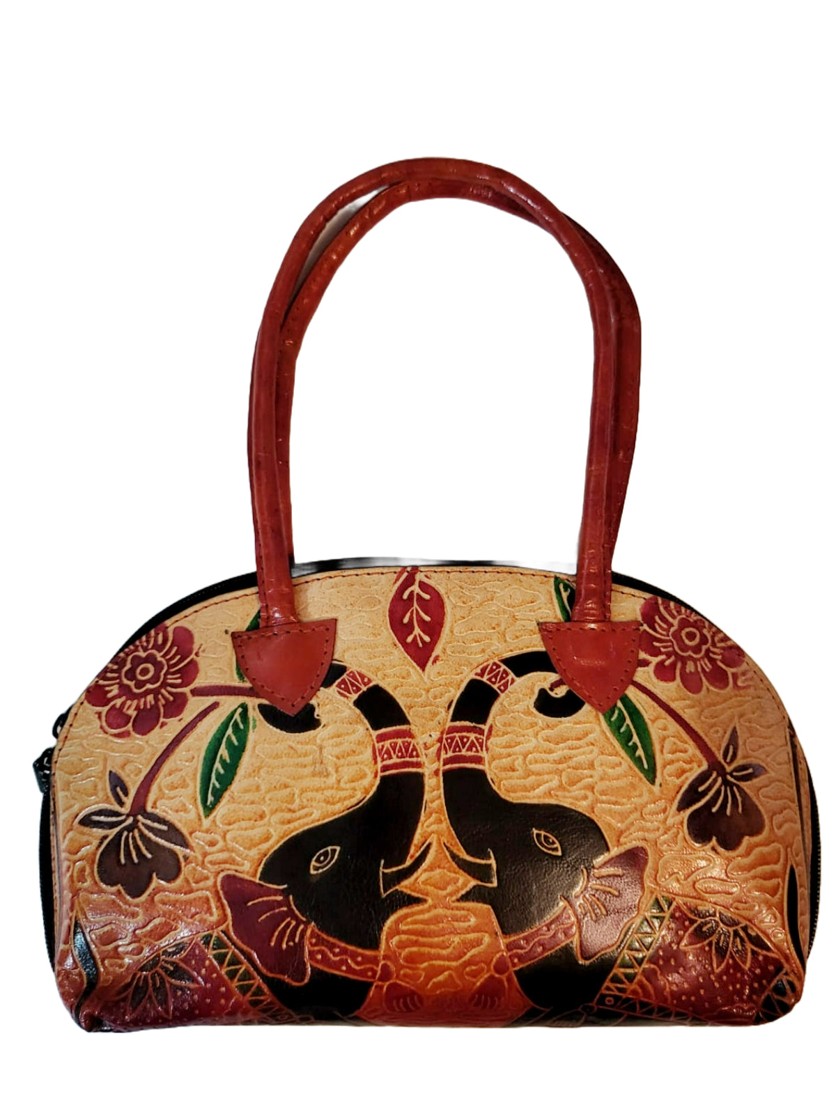 Shantiniketan Pure Leather D Batua Handbag Dual Elephant