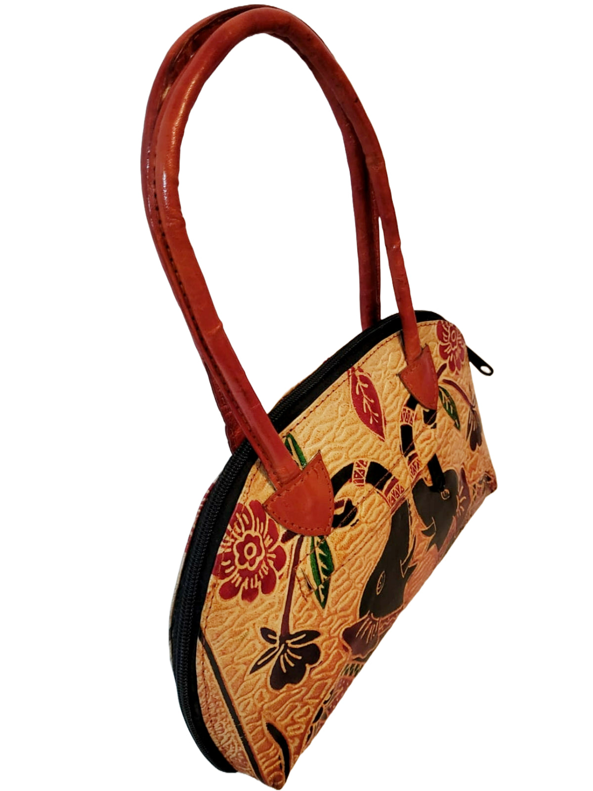 Shantiniketan Pure Leather D Batua Handbag Dual Elephant