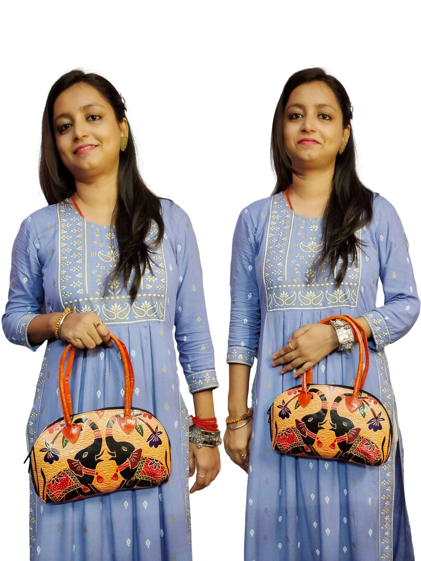 Shantiniketan Pure Leather D Batua Handbag Dual Elephant