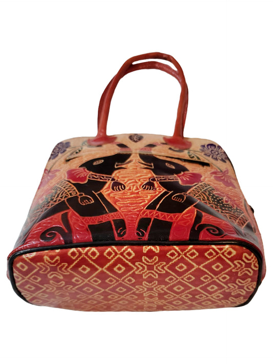 Shantiniketan Pure Leather Handbag Fullchain Batua Dual Elephant