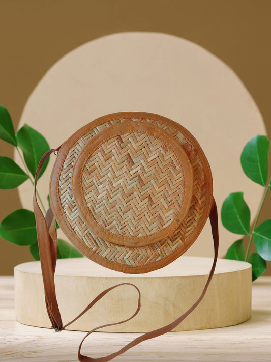Bamboo Bag Shital Pati Handmade Women's Sling Bag Eco-Friendly & Functional Shoulder Crossbody Round Shape