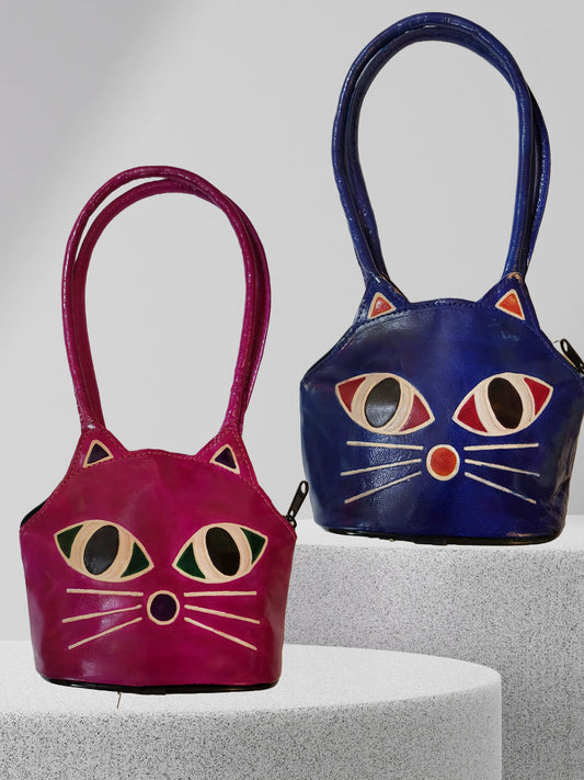 CLASSIQUE Shantiniketan Ladies Handbag Batua Cat Print Pink+Blue