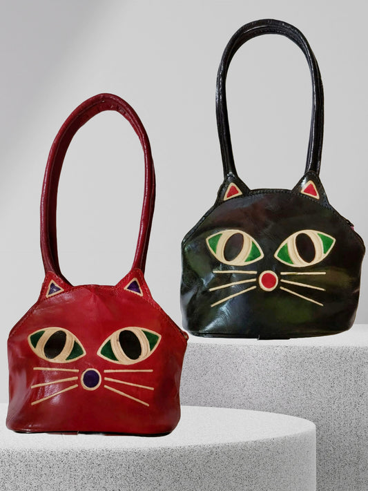 CLASSIQUE Shantiniketan Ladies Handbag Batua Cat Print Red+Black