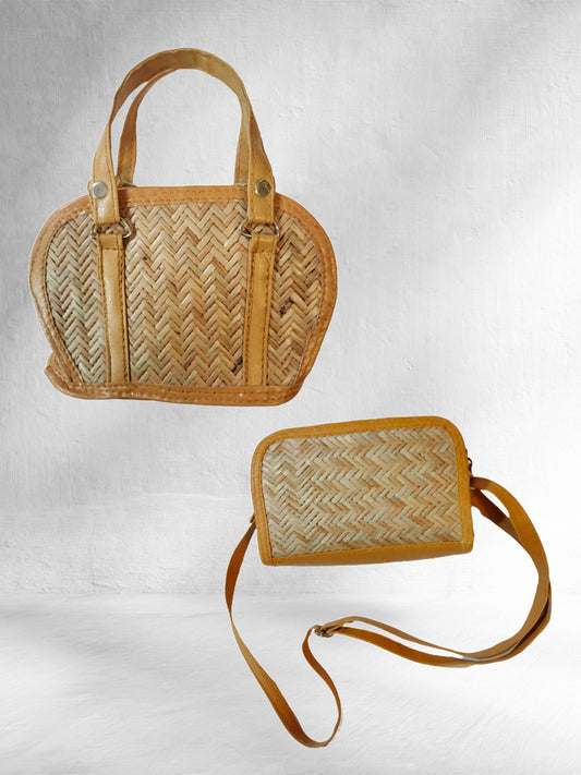 Bamboo Shital Pati Hand Bag And Sling Bag Combo