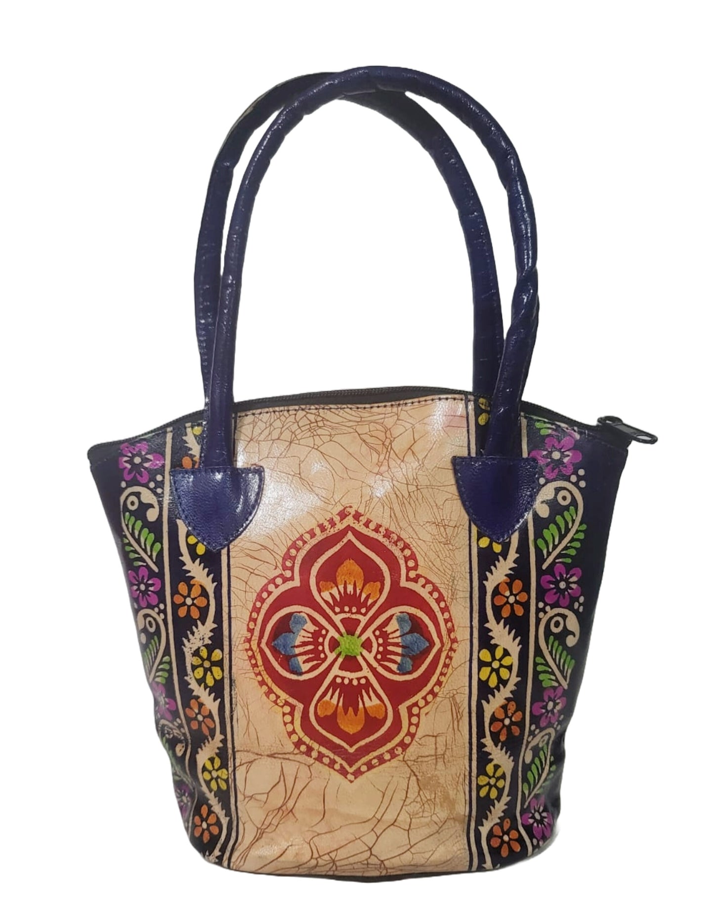 Shantiniketan Pure Leather Blue Batik Medium Batua