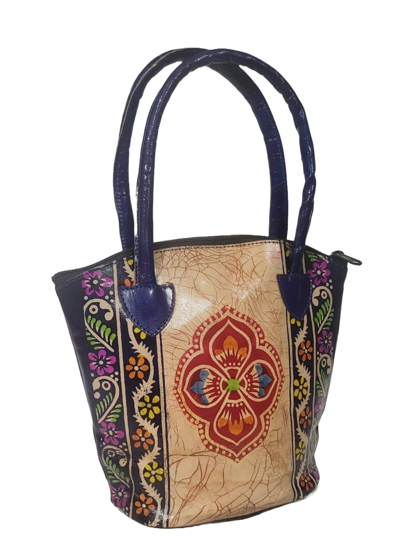 Shantiniketan Pure Leather Blue Batik Medium Batua