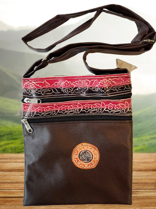 Shantiniketan Leather+Rexine Crossbody Sling Bag (Brown)