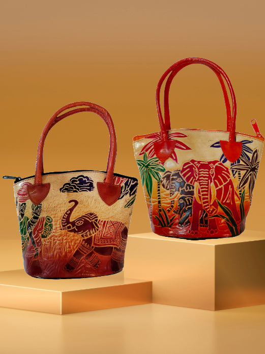 Shantiniketan Pure Leather Small Batua (Combo Of 2) Lady Elephant+Safari