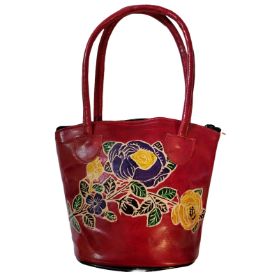 Shantiniketan Multicolor Leather Hand Bag Small Batua Red+Green