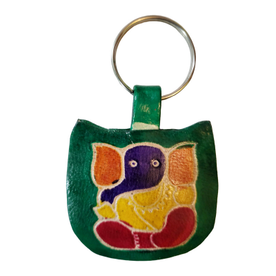 Shantiniketan Multicolor Leather Block Print Chabi Set (Combo Of 4)