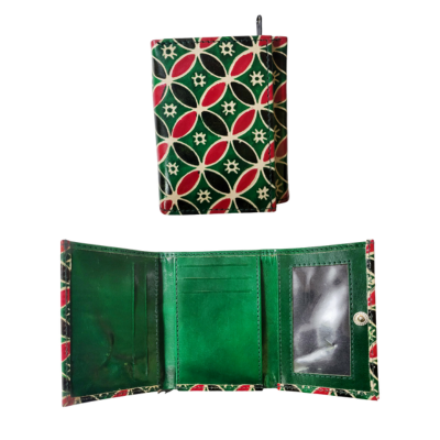 Shantiniketan Clutch 3 fold Purse for Women Green Hexagon Print Green