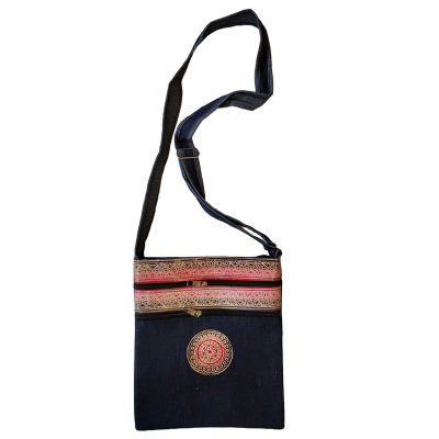 Pure Leather+Denim Hand Made Traditional Printed Sling for Women