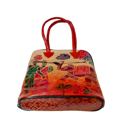 Shantiniketan Pure Leather Traditional Printed Handbag Fullchain Batua