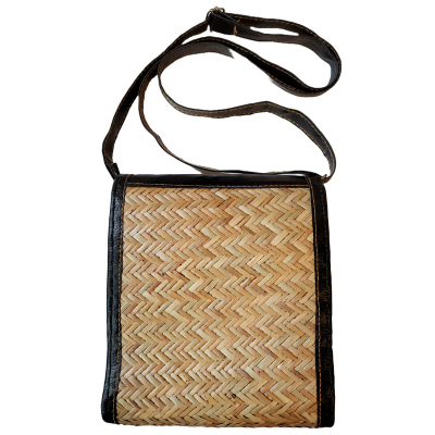 Bamboo Bag Shital Pati Handmade Sling Bag Eco-Friendly & Shoulder Crossbody Black Faux Leather Finish