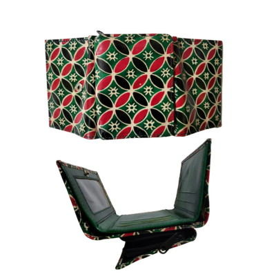 Shantiniketan Clutch 3 fold Purse for Women Green Hexagon Print Green