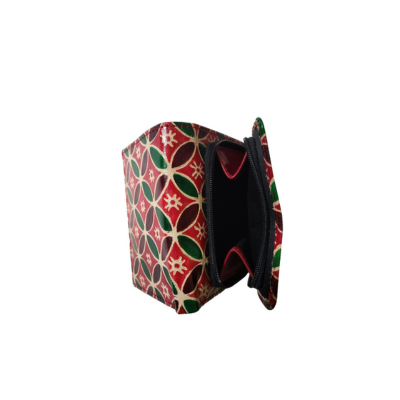 Shantiniketan Ladies 3 Fold Clutch Purse for Women Hexagon Print Red Colour