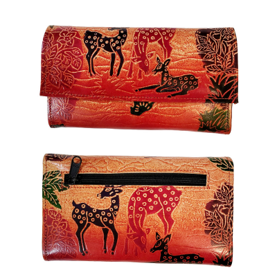 Shantiniketan Women’s Leather Clutch Purse Shakuntala With Deer(7 * 5)