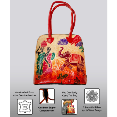 Shantiniketan Pure Leather Traditional Printed Handbag Fullchain Batua