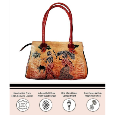 Shantiniketan Leather Large Shoulder Lady Farming Bag 10 x 8 inch
