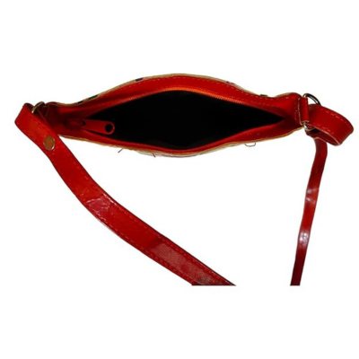Shantiniketan Pure Leather Womens Purse Crossbody Shoulder Bag Batik Print (Red)