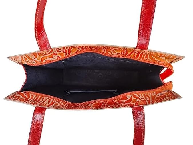 Shantiniketan Red Design Batik Printed Leather Indian Shoulder Bag