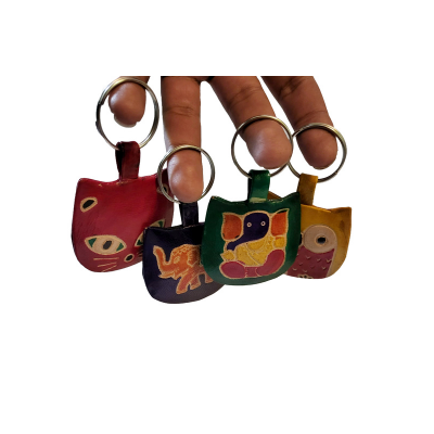 Shantiniketan Multicolor Leather Block Print Chabi Set (Combo Of 4)