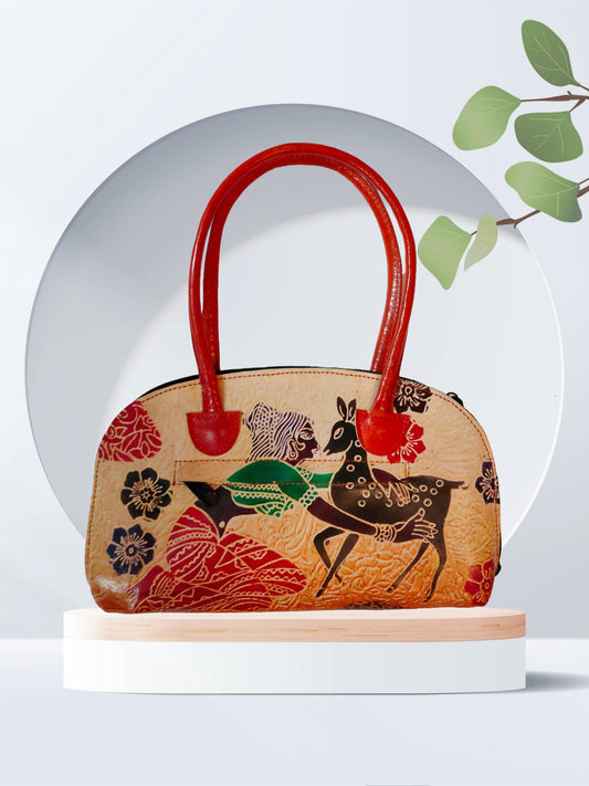 Shantiniketan Pure Leather Traditional Handbag Shakuntala With Deer