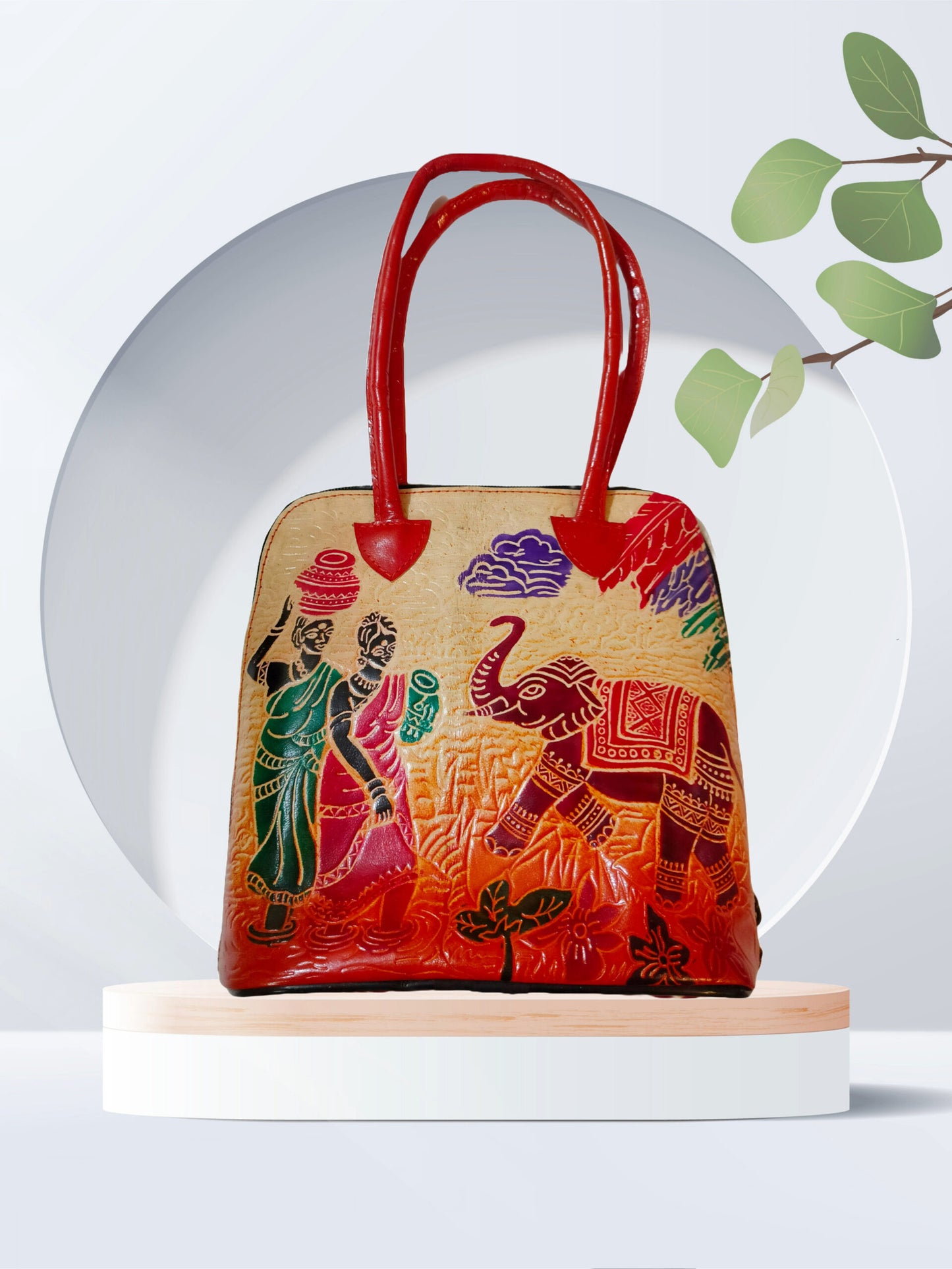 Shantiniketan Pure Leather Traditional Printed Handbag Fullchain Batua