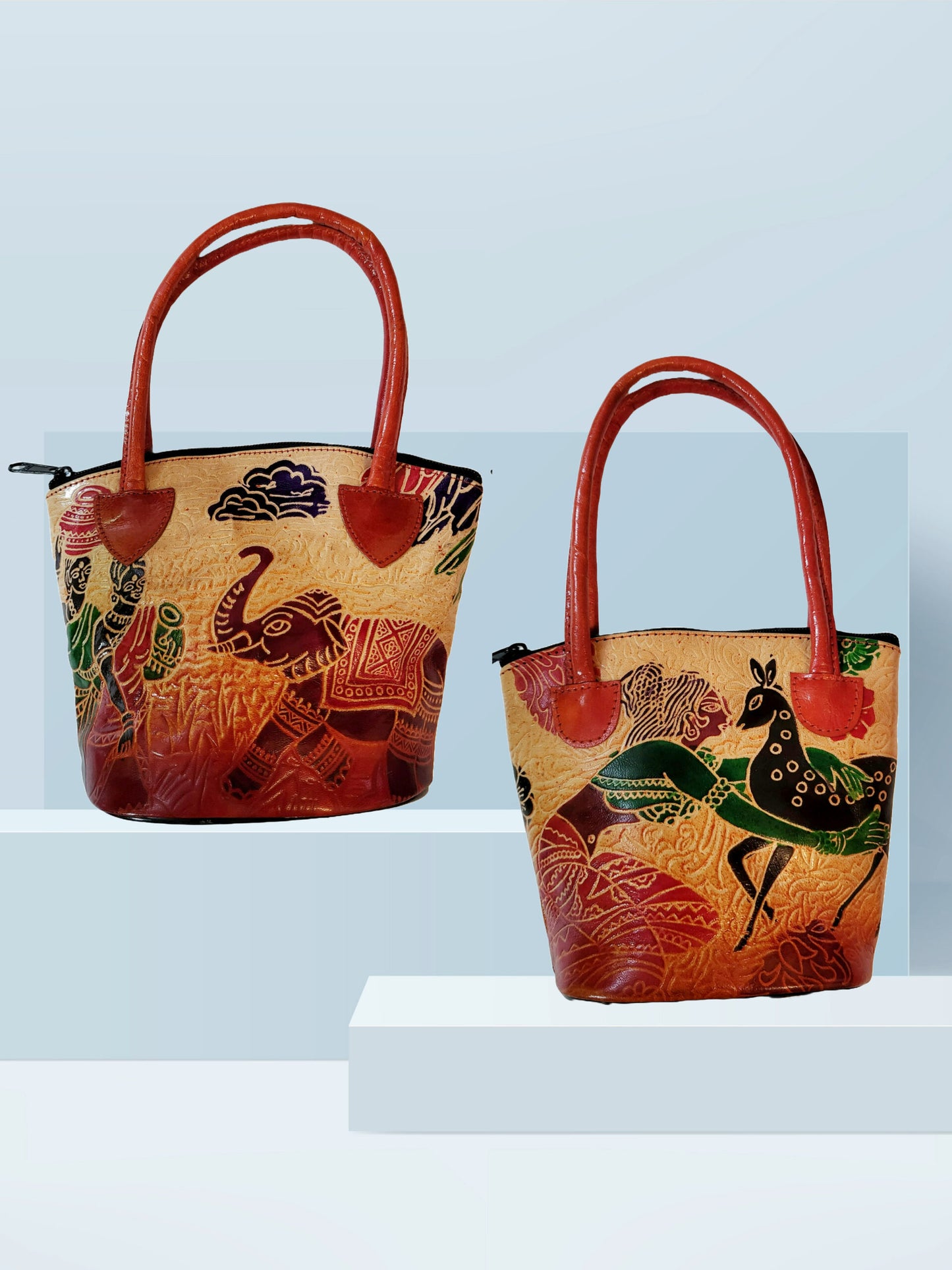 Shantiniketan Pure Leather Ethnic Hand Bag Small Batua (Combo Of 2) Shakuntala+elephant