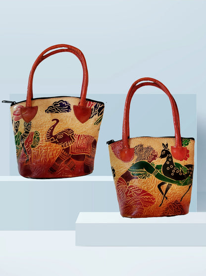 Shantiniketan Pure Leather Ethnic Hand Bag Small Batua (Combo Of 2) Shakuntala+elephant