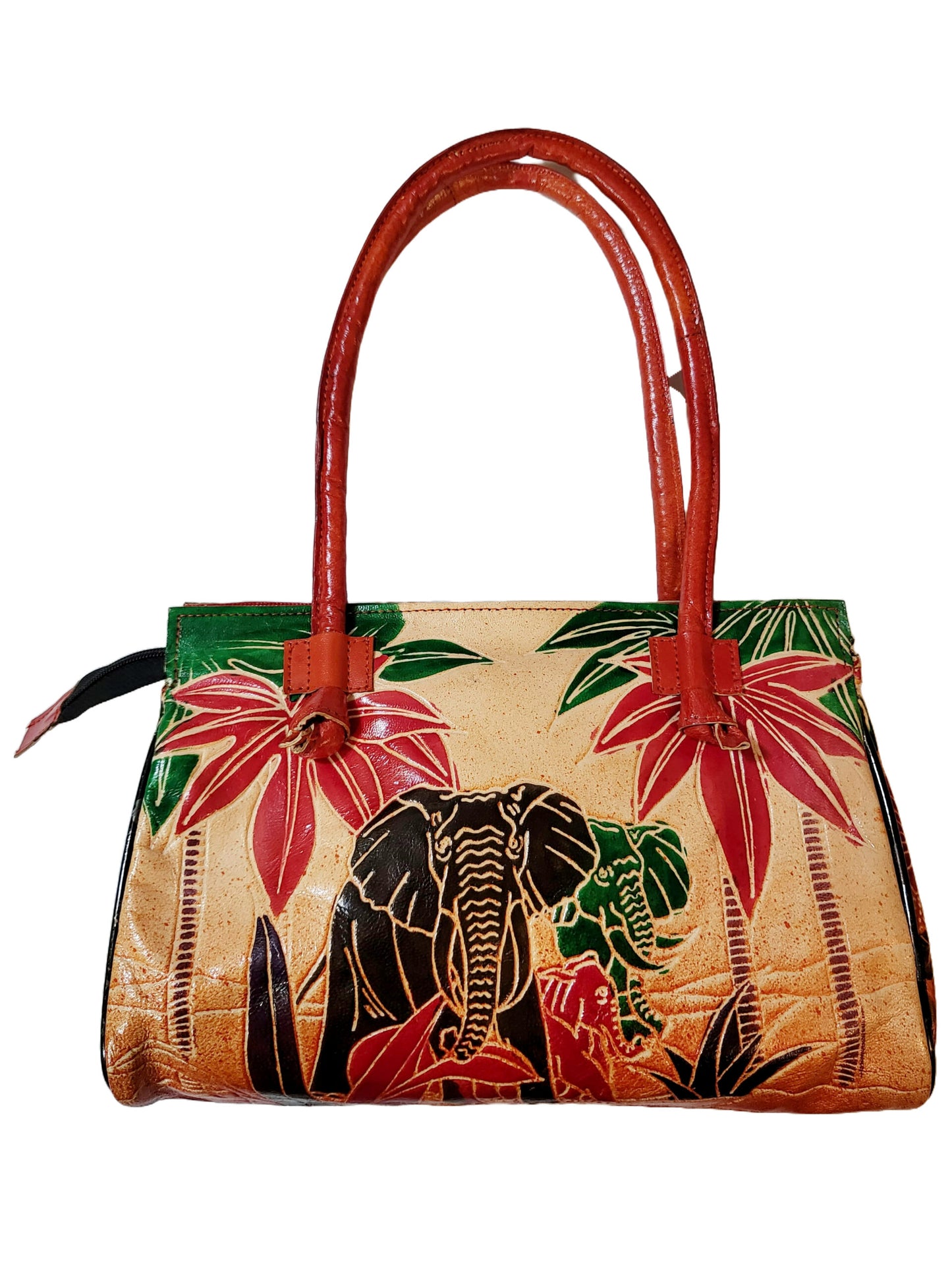 Shantiniketan Leather Large Shoulder Safari Elephant Bag 10 x 8 inch