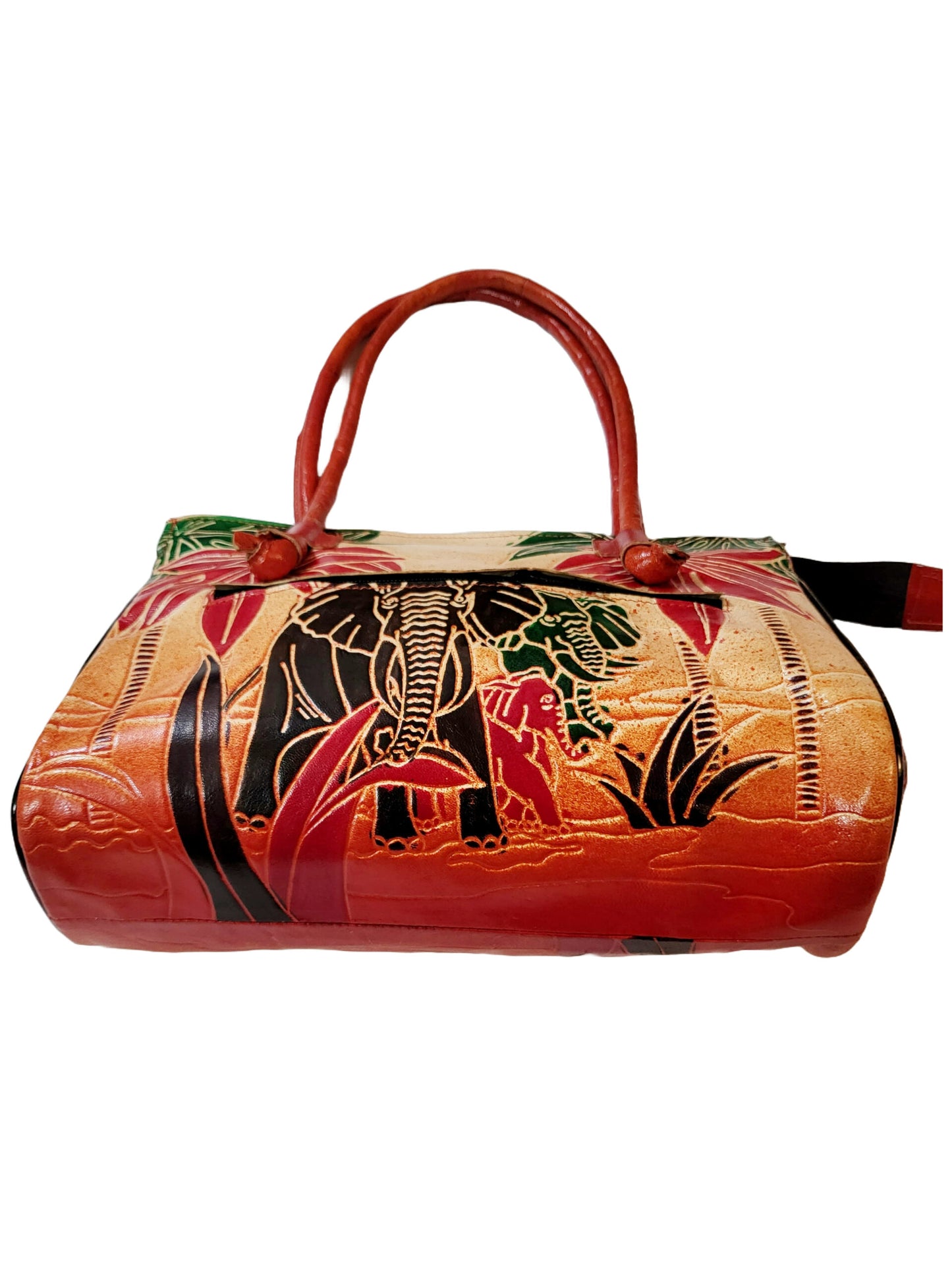 Shantiniketan Leather Large Shoulder Safari Elephant Bag 10 x 8 inch