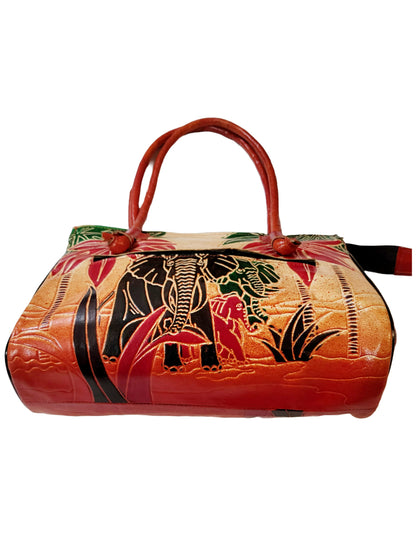 Shantiniketan Leather Large Shoulder Safari Elephant Bag 10 x 8 inch