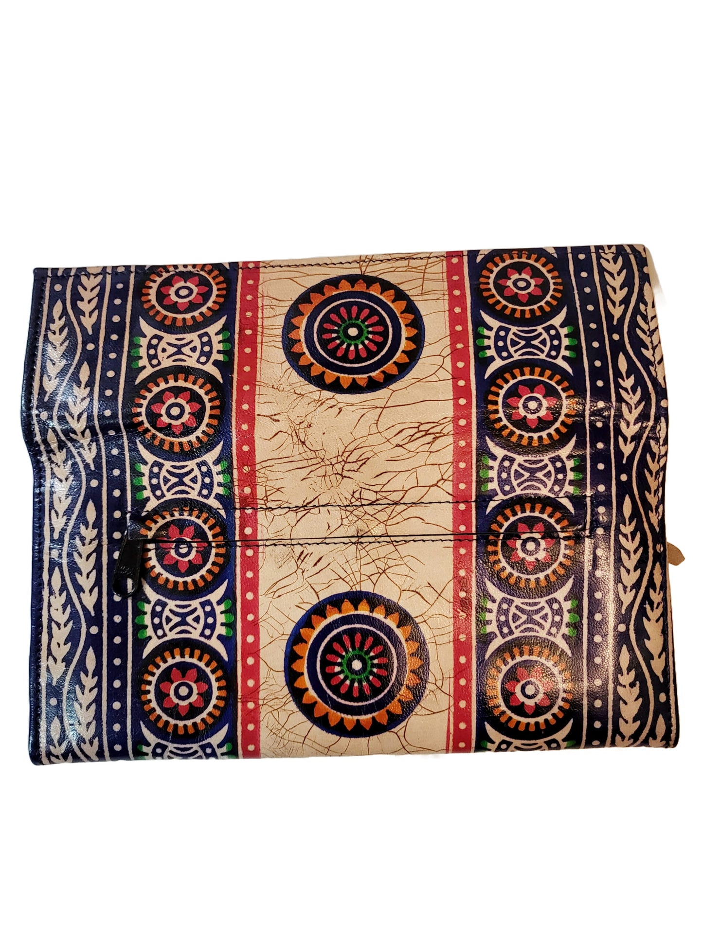 Shantiniketan Batik Print Blue Leather 10inch Clutch Handpurse