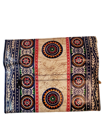 Shantiniketan Batik Print Blue Leather 10inch Clutch Handpurse