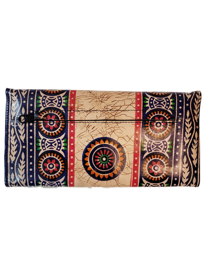 Shantiniketan Batik Print Blue Leather 10inch Clutch Handpurse