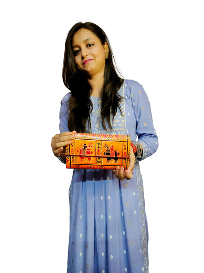 Women’s Shantiniketan Leather Clutch Double Ghora Matka (8 * 5)