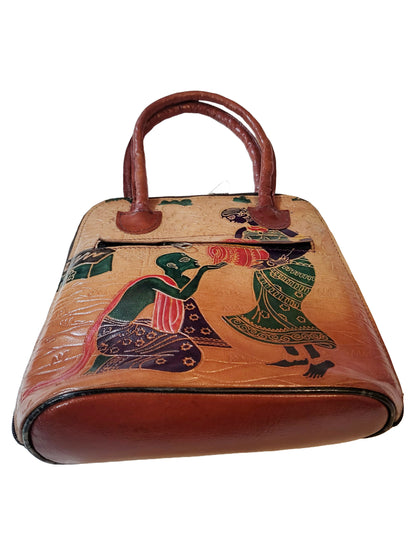 Shantiniketan Pure Leather Traditional Printed Handbag Fullchain Batua Lady Matka